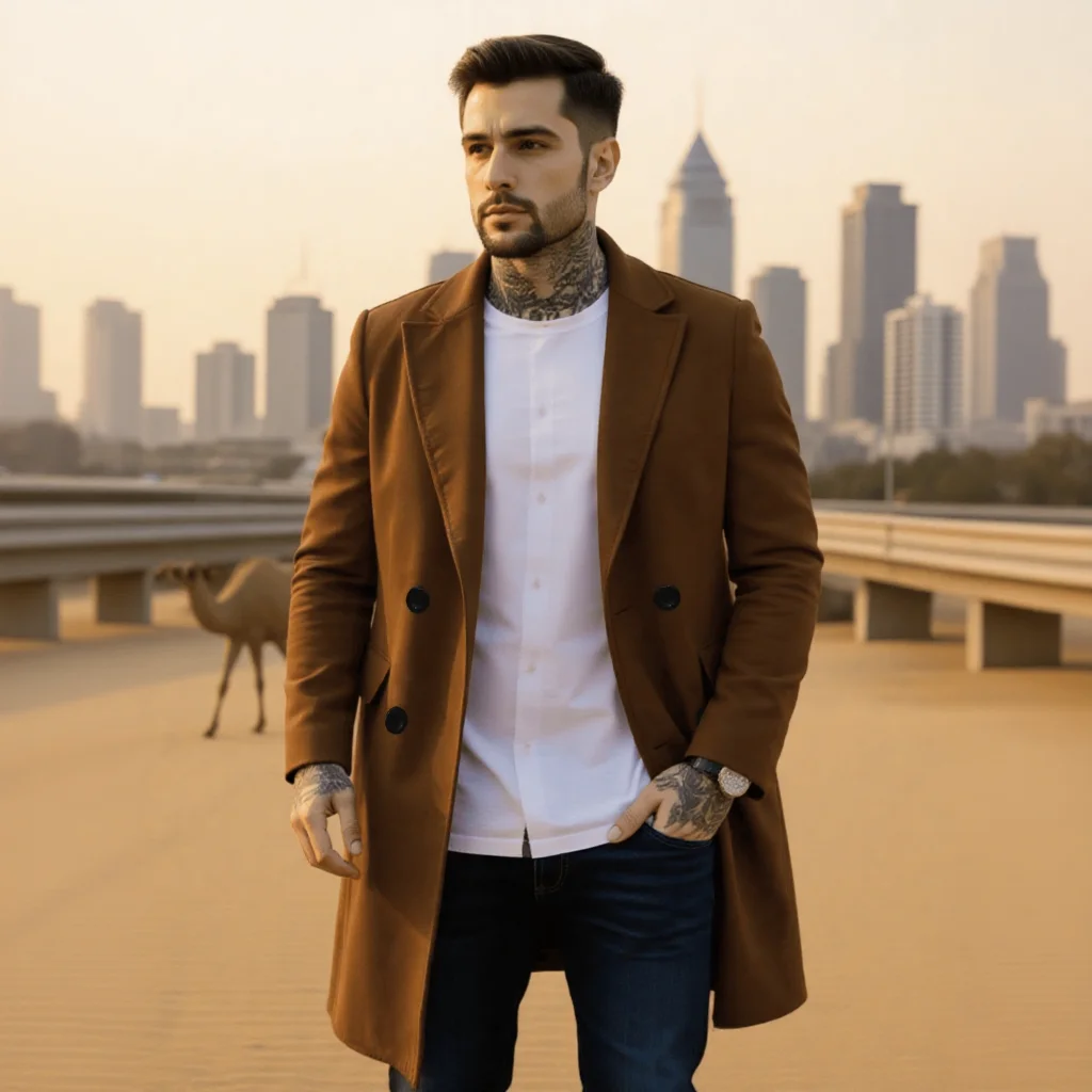 

Men's Long Woolen Coat Fashionable Jackets For Early Autumn Gentleman Wear Outerwears Warm Outdoor Commute Coats