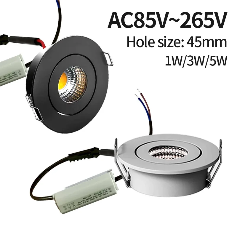 

【45mm hole】recessed mini Spotlight 1w 3w 5wLED ceiling light 110 volt 220V indoor embedded small downlight with driver set