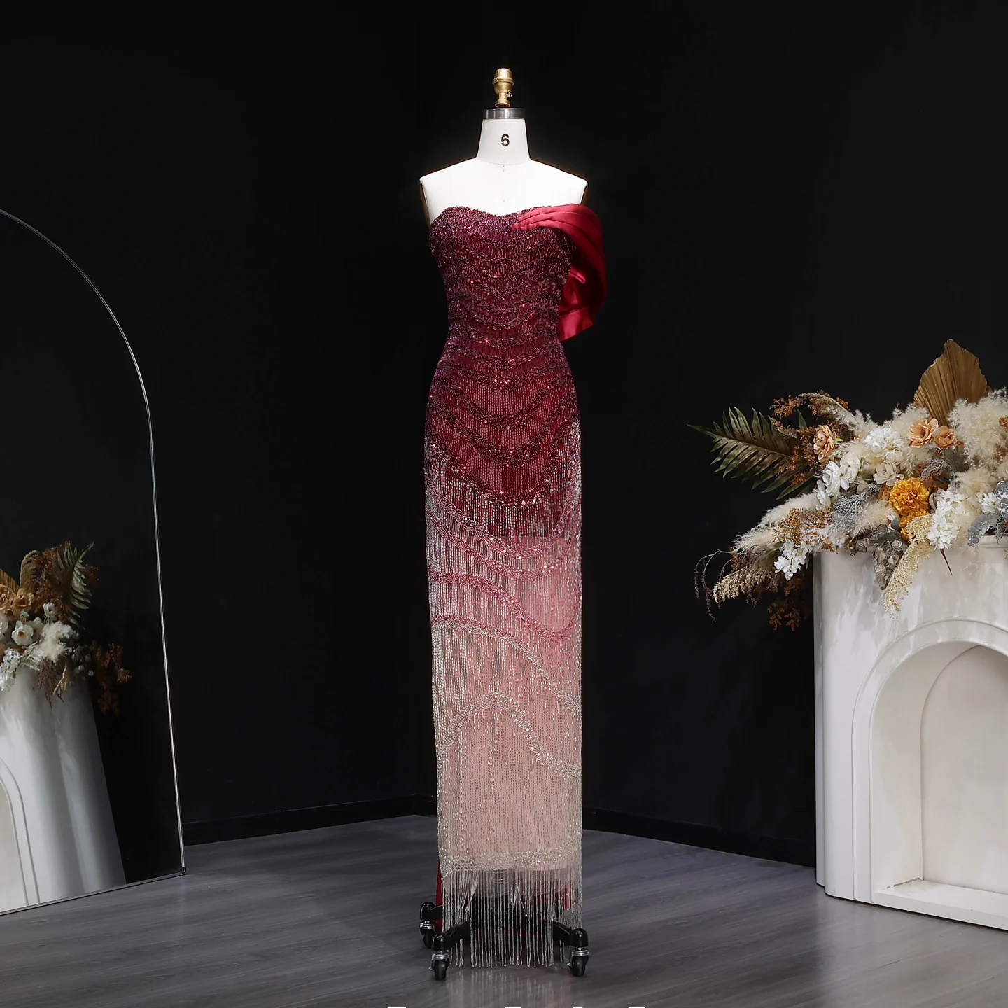 Sharon Said Luxury Gradient Red Tassle Mermaid Evening Dress One Shoulder Formal Occasion Party Gowns SS530 Customized