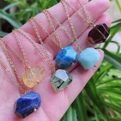 Healing Natural Crystal Stone Pendant Necklace Irregular Faceted Nugget Mineral Quartz Pendulum Citrines Purple Crystal Necklace