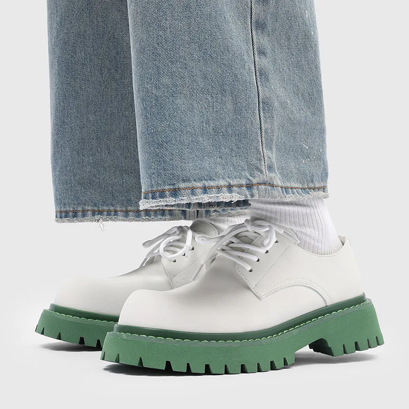 Korean style mens casual wedding party platform shoes lace-up derby shoe breathable original leather sneakers stylish footwear