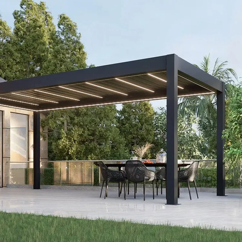 Customized Outdoor Garden Patio Motorized Retractable Roof Bioclimatic Pergola Outdoor Aluminum Pergola With Sliding Glass