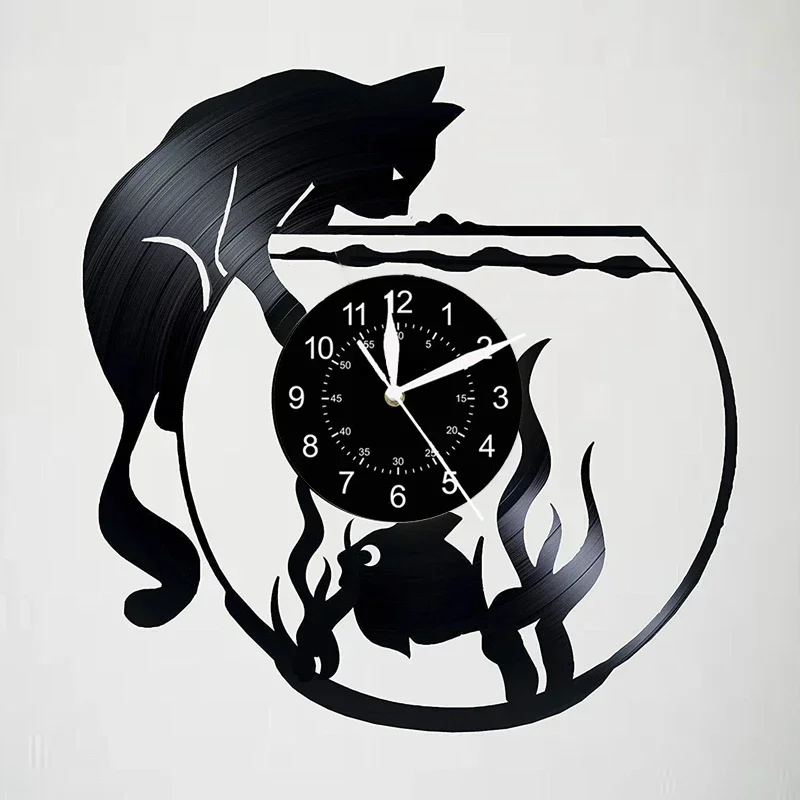 Cute Cat Wall Clock Cute Little Cat Vinyl Record Animal Wall Clock Cat Lover Gift Children\'s Room Decorative Art Wall Clock