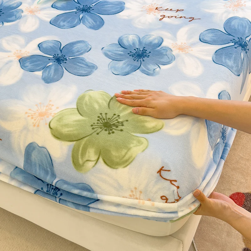 J15Soft Bedsheet Floral Style Bed Linen Skin-friendly Fitted Sheet Winter Bed Cover sabanas para cama (Pillowcase Need Order)