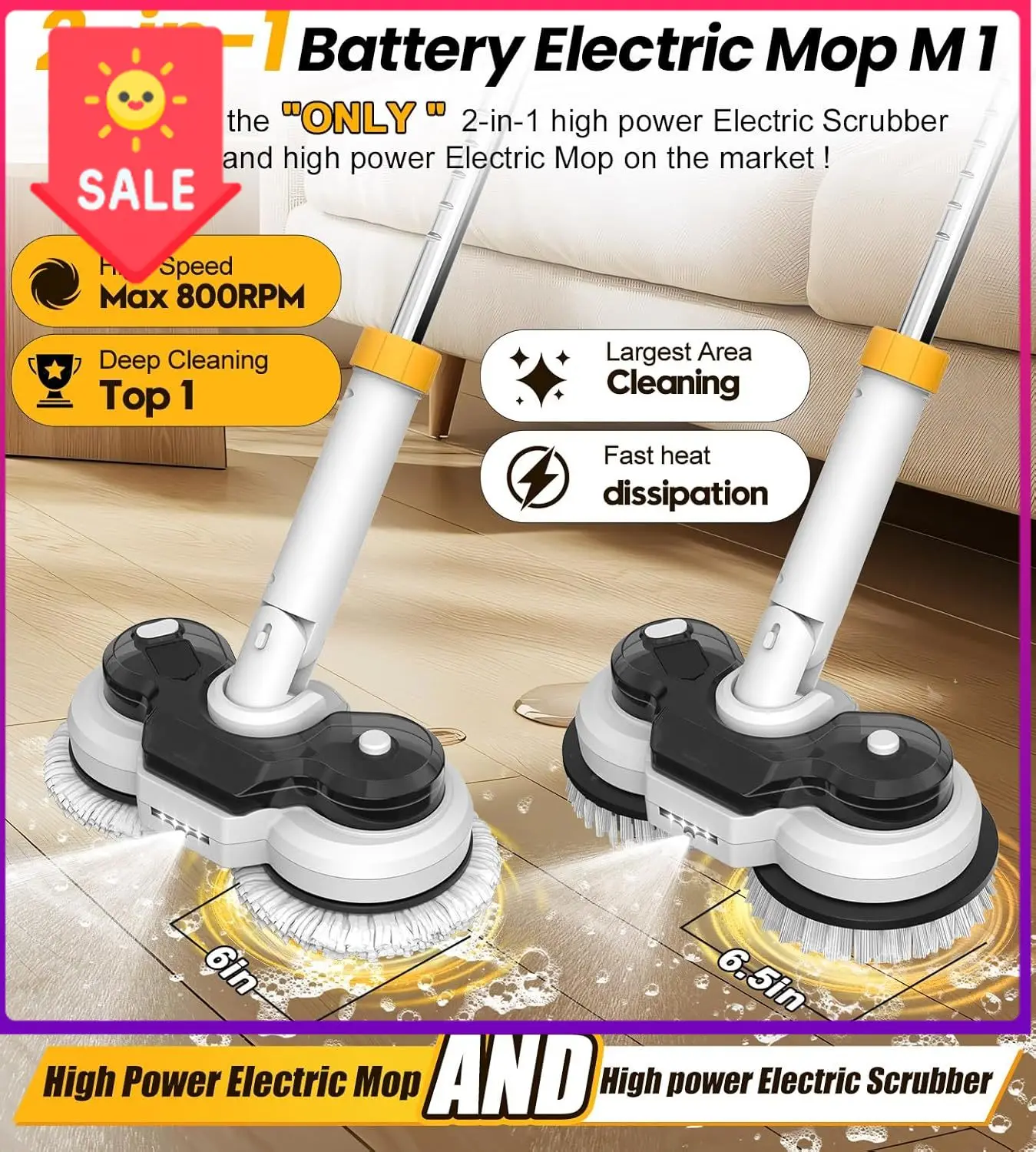 

Акционная цена: Беспроводная электрическая швабра 800 об/мин, электрическая моющая щетка и швабра с аккумулятором 6000 мАч для уборки пола, лучшая автоматическая вращающаяся система.