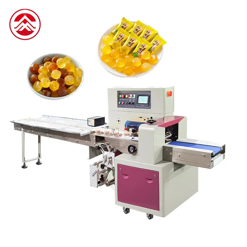 High Speed Flow Pack Small Cotton Soft Hard Lollipop Pillow Small Wrapping Packaging Machinery Candy Horizontal Packing Machine