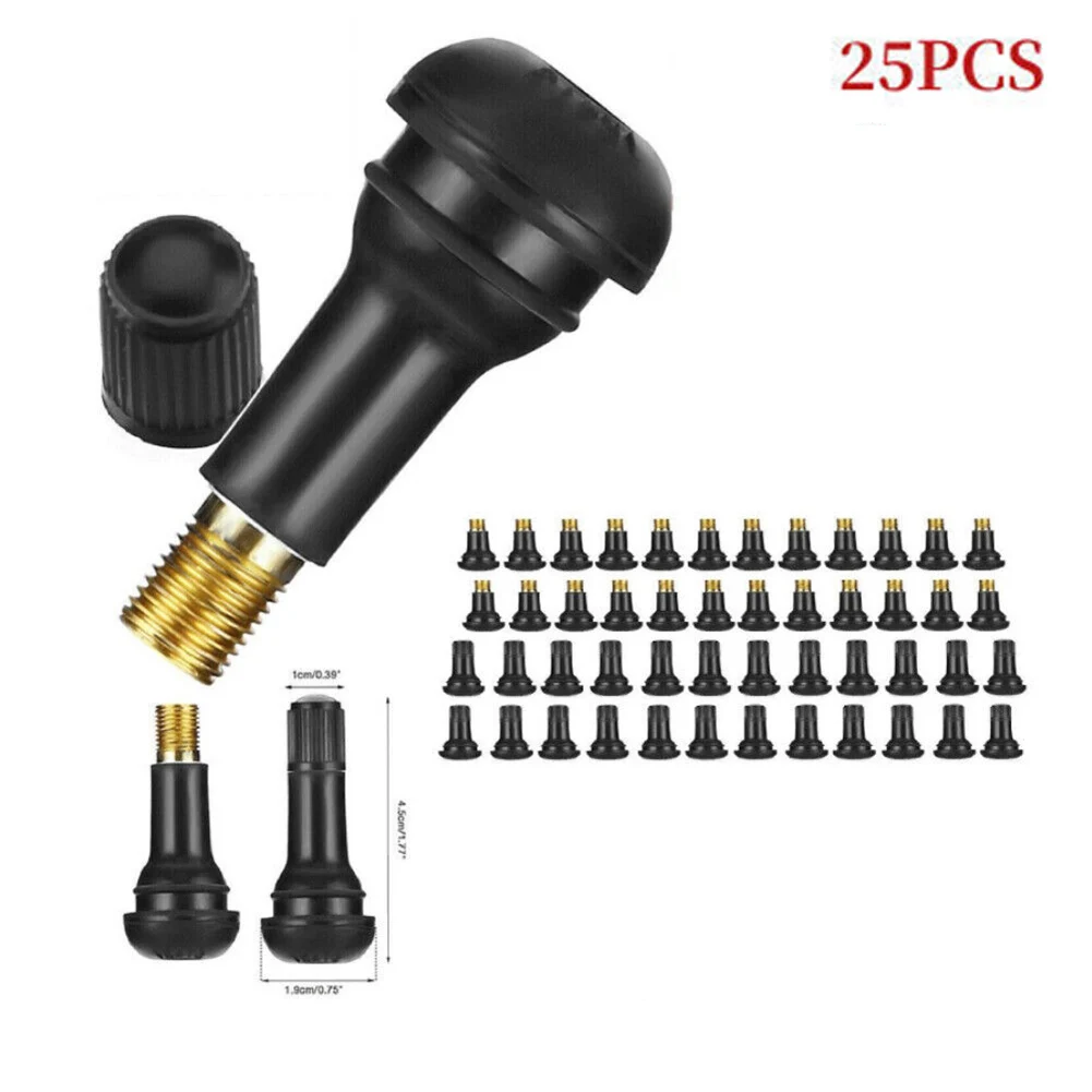 

25/100pcs Car Tire Valves Stems TR413 Snap-In Auto Short Rubber Tubeless Tyre Valves Black Car Accessories ﻿