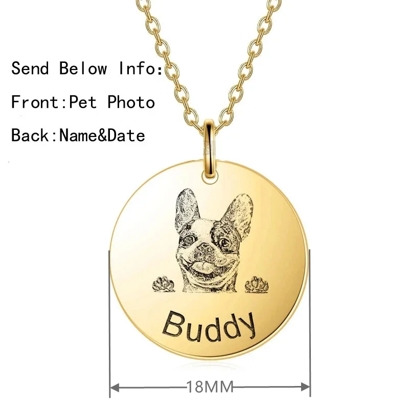 Personalized Stainless Steel Engraved Pet Photo Pendant Necklace Custom Name Dog Cat Necklace DIY Gift