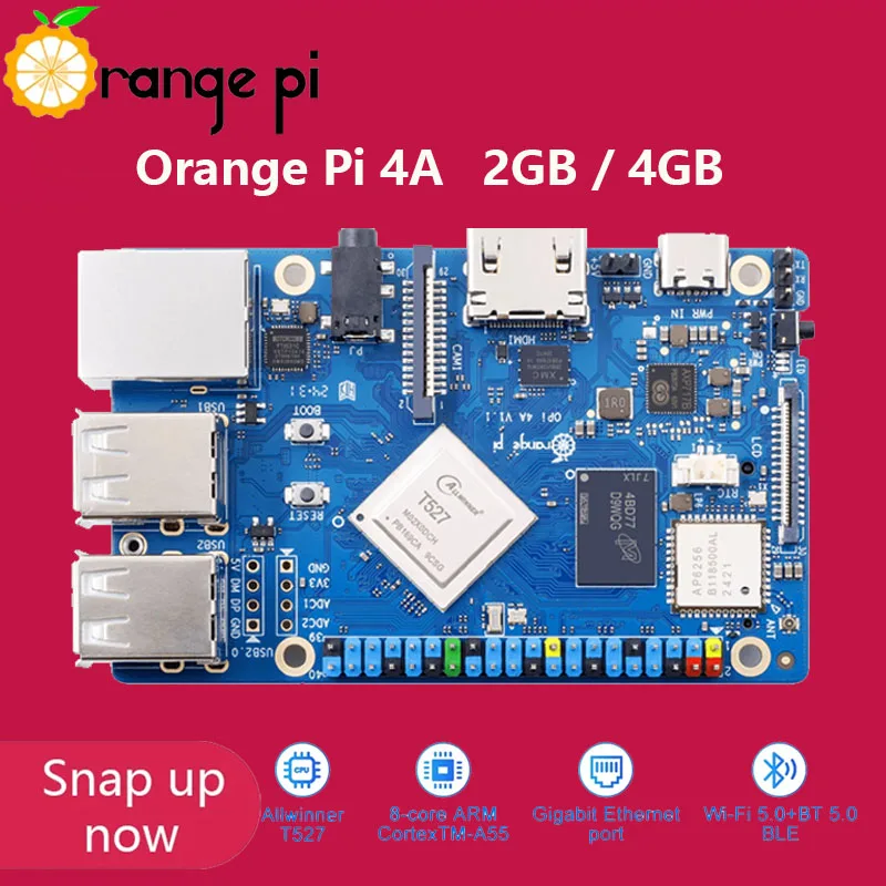 Orange Pi 4A Allwinner T527 RISC-V Octa-core-processor Board 2GB/4GB LPDDR4/4X 2TOPS NPU