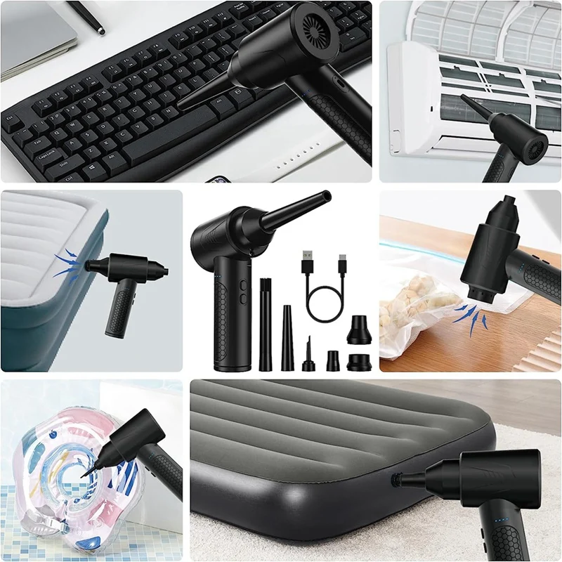 Multipurpose Electric Duster And Air Blower Black Compressed Air Cleaner For PC,Replace Compressed Air Cans For Deep Cleaning
