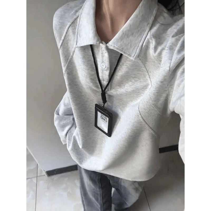 Lazy Solid Plus Size Neck Button Hoodies Sweatshirts Spring Autumn New Long Sleeve Casual Tops Trend Fashion Women Clothing