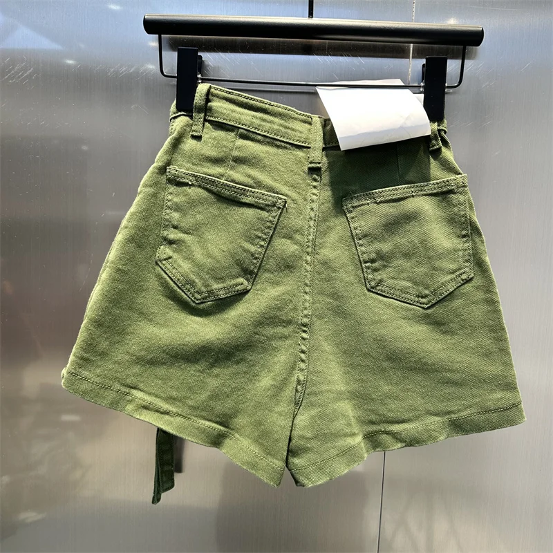 Sexy High Waisted Shorts Skirts Women Solid Irregular Cargo Pocket Denim Shorts Summer 2023 High Street Female Bottoms