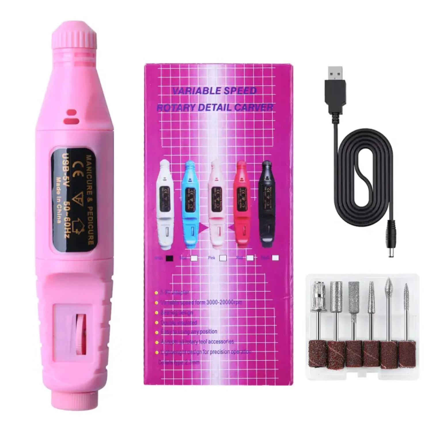 

Portable Professional Electric Nail Drill Kit with USB, Powerful Nail Art Grinding Machine Pen File Kit, Includes Nail Drill Bit