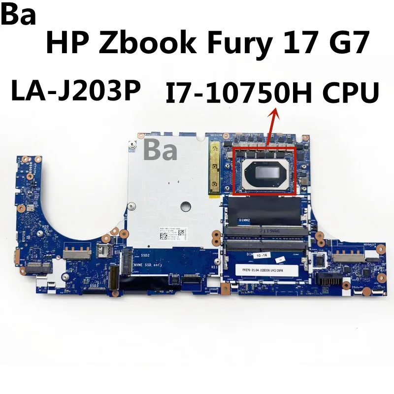 

For HP Zbook Fury 17 G7 Laptop Motherboard With intel I7-10750H CPU LA-J203P