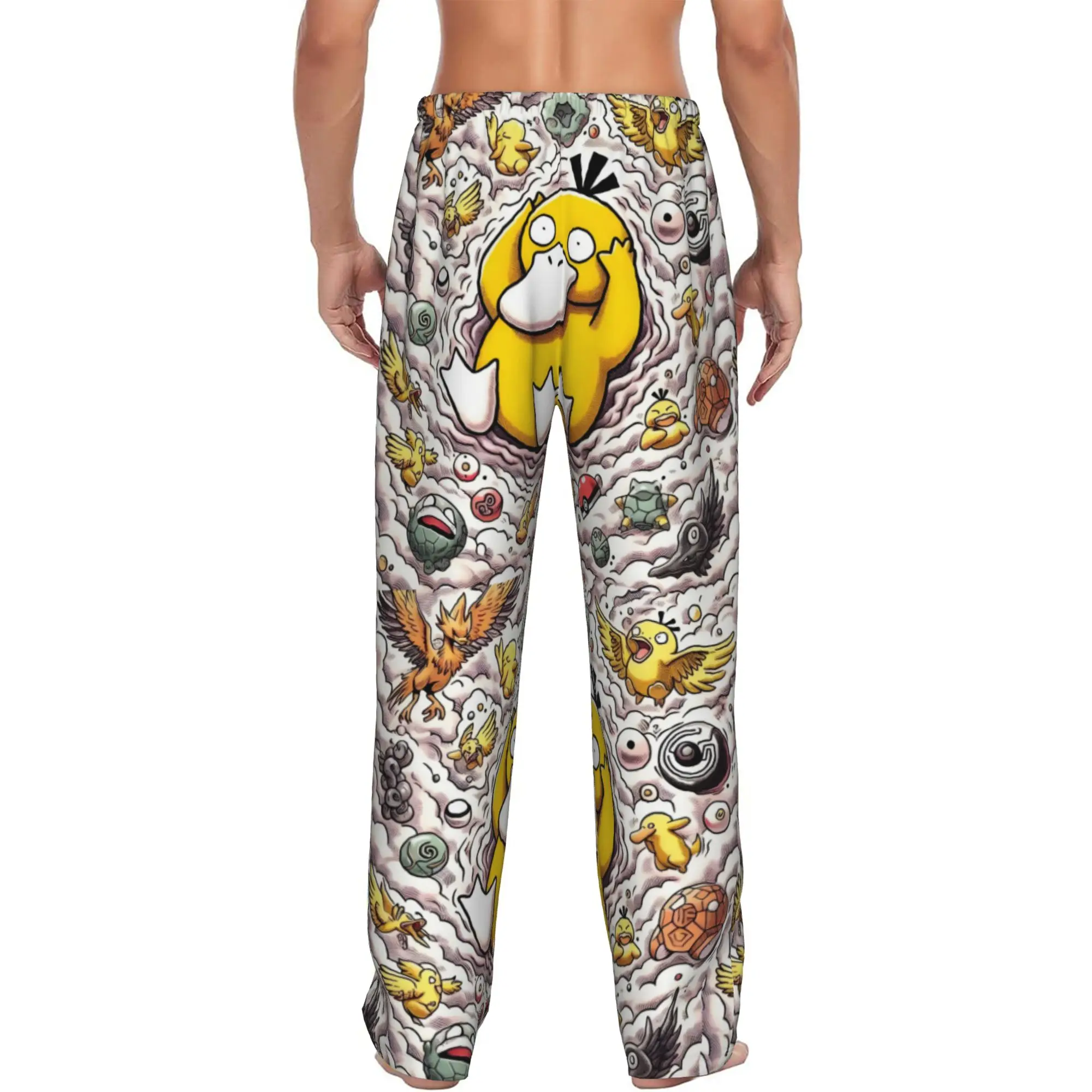 Custom P-Psyducked Cartoon Pajama Pants Sleepwear Men Elastic Waistband Animated Film Sleep Lounge Bottoms with Pockets