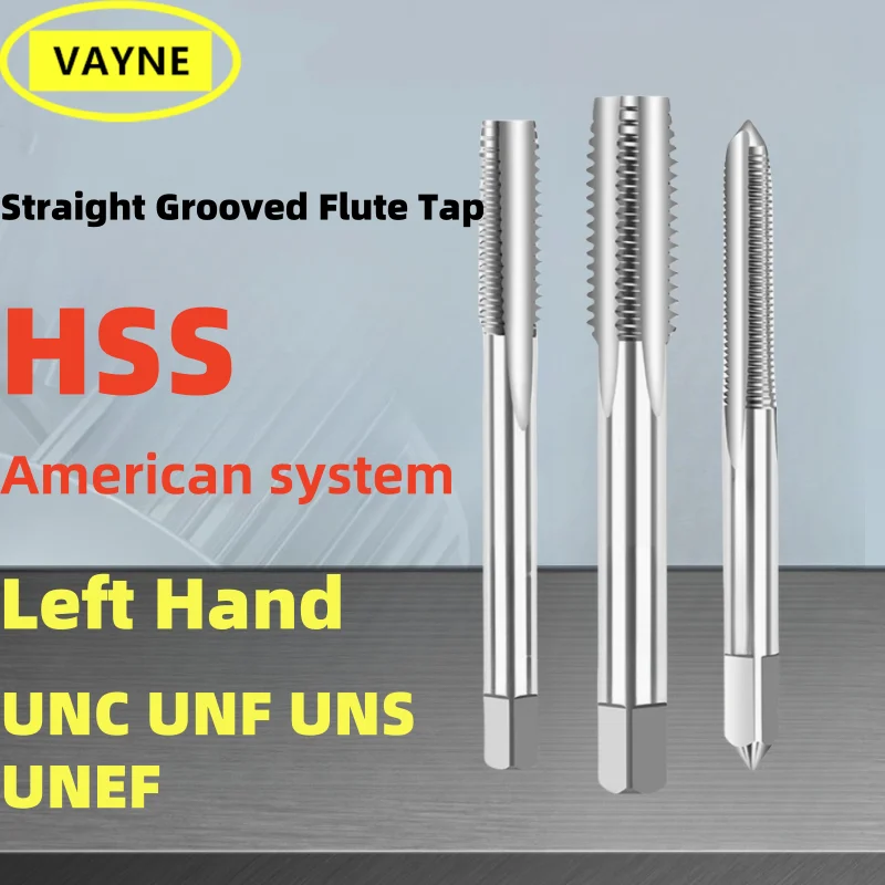 

HSS Left hand American Straight Grooved Flute Tap UNC UNF UNS 6-32 10-24 1/4 5/16 3/8 7/16 7/8 1/2 3/4 2"LH Screw Threading Tap