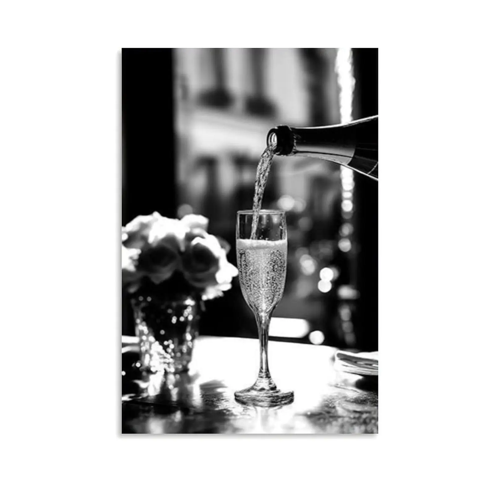 

Champagne Poster Black White Bar Cocktail Vintage Alcohol Art