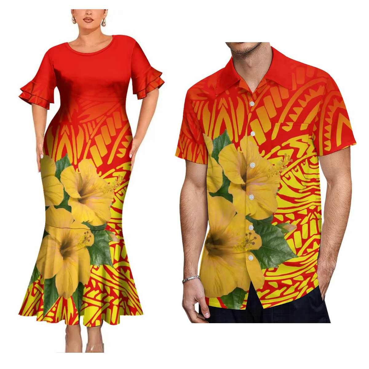 Newly Designed Polynesian Women'S Party Long Dress Chic Dress Pacific Island Men'S Top Shirt Samoa Fiji Islander Couple Clothing