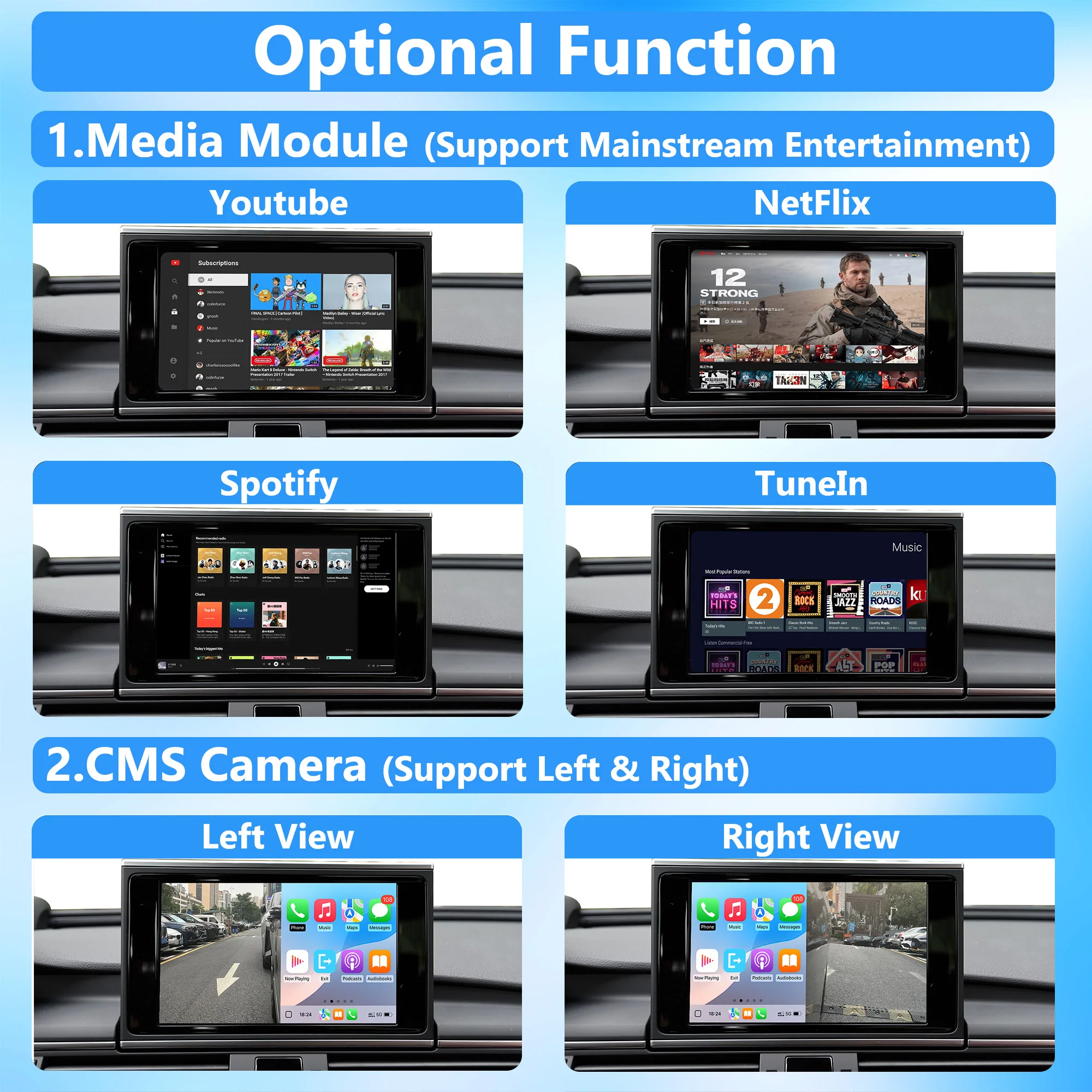 واجهة أوتوماتيكية CarPlay اللاسلكية لنظام أودي A6 A7 S6 S7 2016-2018 MHI2 مع وصلة مرآة AirPlay دعم خلفي YT NF #5
