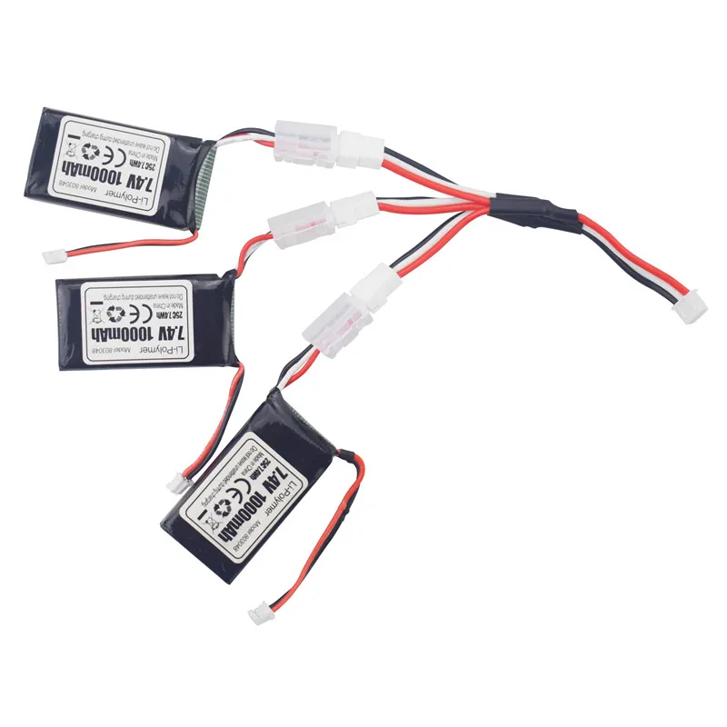 3PCS PH2.0 Plug 7.4V 1000mAh Li-Po Battery+ 1 To 3 Charger  Line For 1:24 SCX24 RC TRUCK Electric Climbing Car Backup Battry