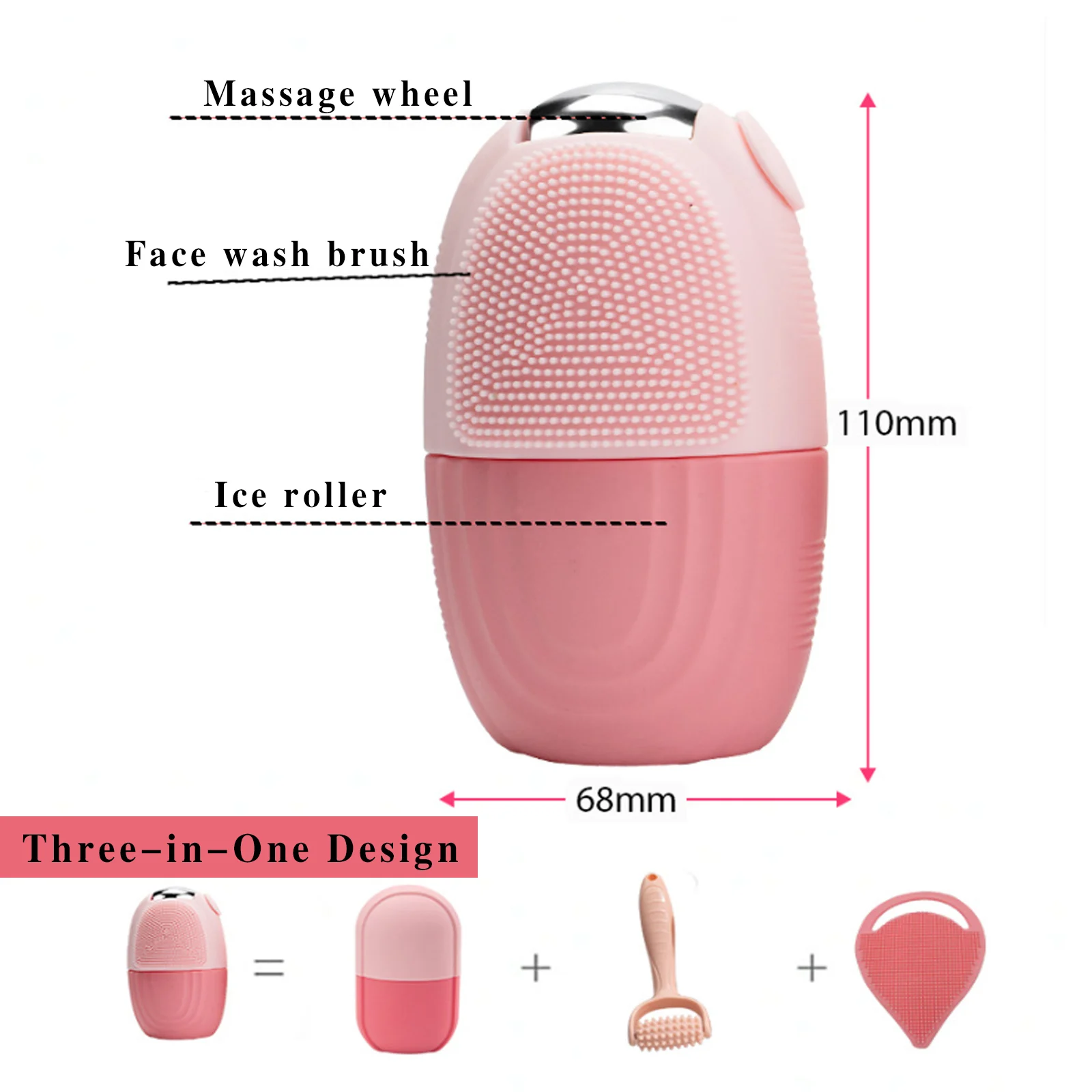 Ice roller suitable for face and eyes - facial skin care tool, self-care gift for men and women (pink)