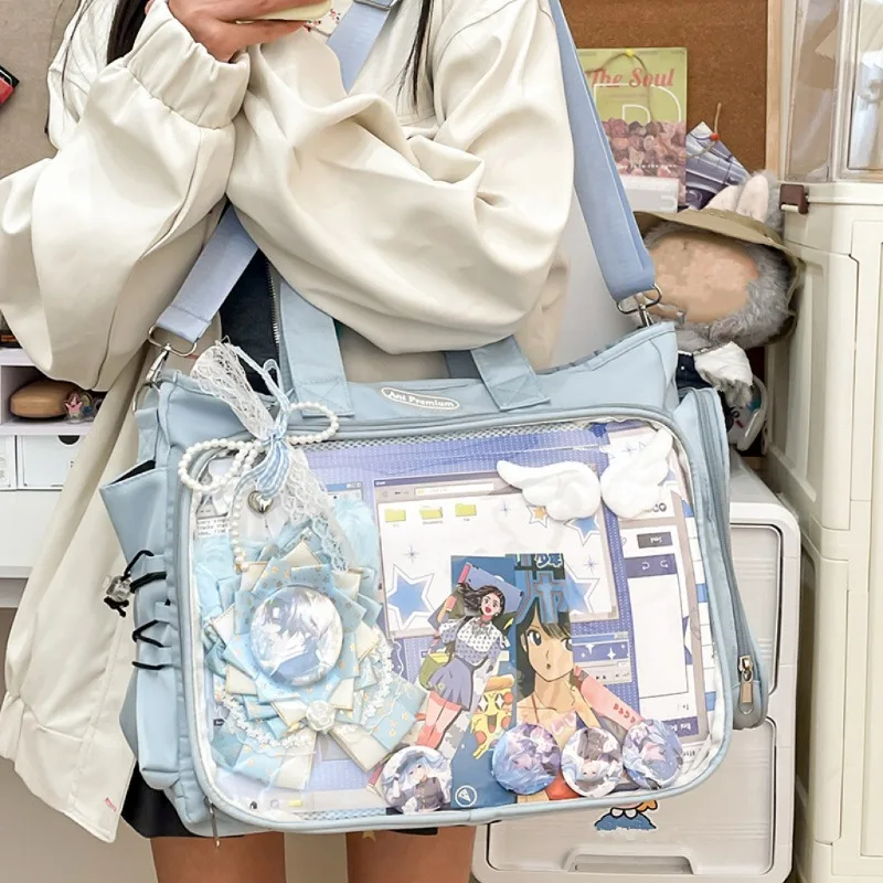 

HAEX Harajuku Women Ita Bags 2025 Large Capacity Students Commute Laptop Tote Bags DIY Clear Window Doll Show Shoulder Bag