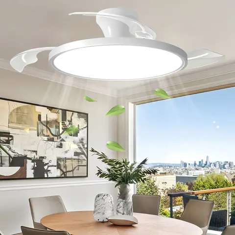 Jelena Deckenventilator mit Licht, intelligenter 6-Windgeschwindigkeitsventilator, einziehbare Flügelventilatoren für Schlafzimmer, Restaurant, LED-Deckenleuchte