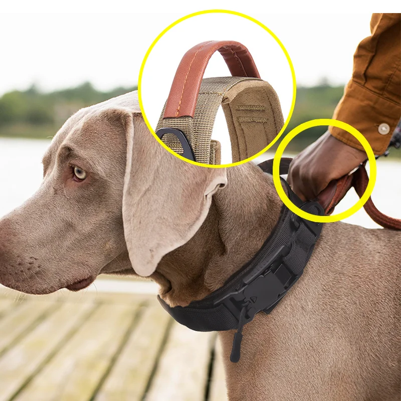 Dog Collar 2 Pcs Adjustable Tactical Military PU Handle Durable Pet Collar Medium Large Dog German Shepherd Training Accessories