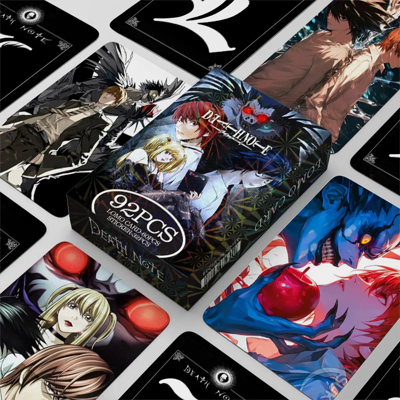 Death Notebook Lomo Card 1Pack/92PCS 60PC Mini Cards 32PC Stickers Japanese Anime Fan Collection Lomo Cards Postcards Photo Gift