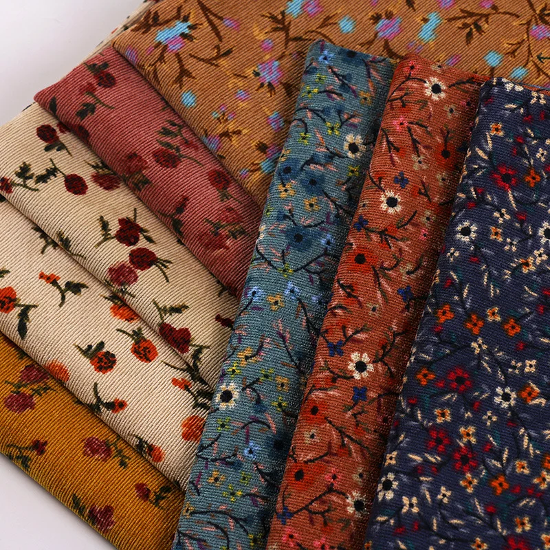 100*150CM Corduroy fabric small flower Polyester print cloth fashion Women's dress DIY clothing handmade Sewing quilting Luggage