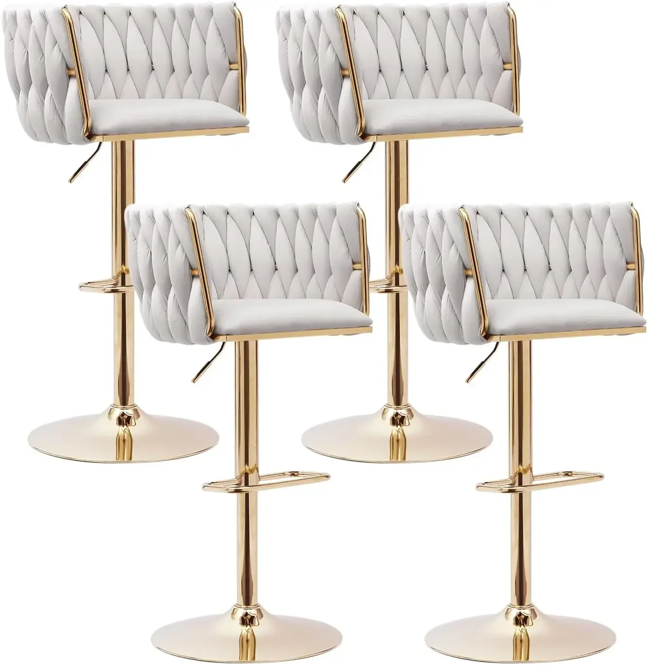 

Beige Velvet Bar Stools Set of 4 - Modern Adjustable Swivel Counter Height Chairs with Woven Back for Kitchen Island, Dining