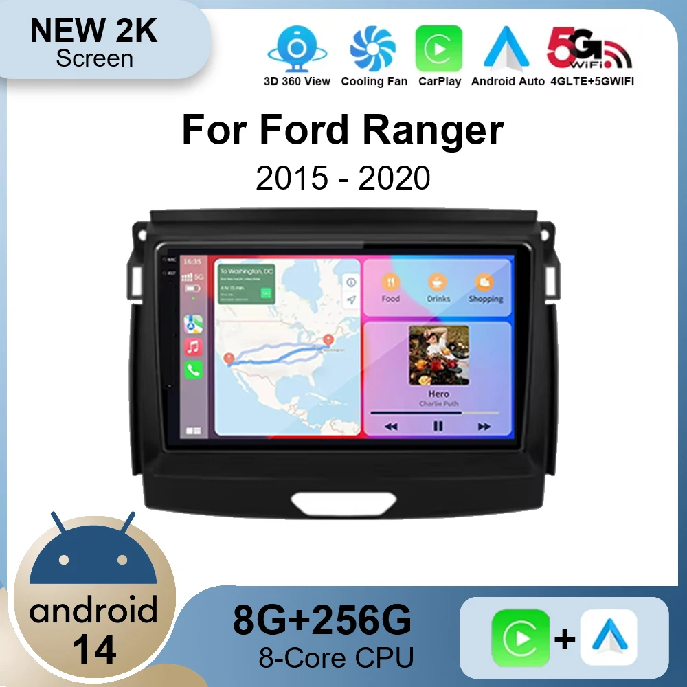 Android 14 Car Radio Stereo QLED Screen For Ford Ranger 2015 2016 2017 2018 2019 2020 GPS Multimedia Carplay Autoradio Head unit