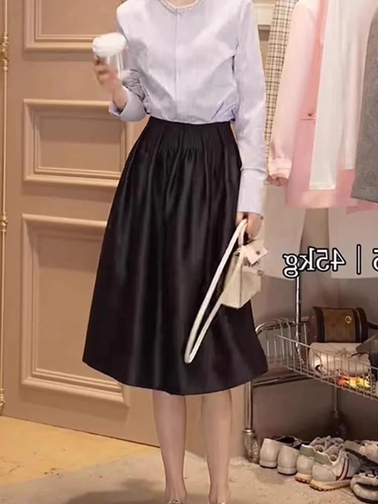 Design chique verão f-comprimento saia coreano sle commute versátil emagrecimento inchado saia feminina cintura alta solto ajuste