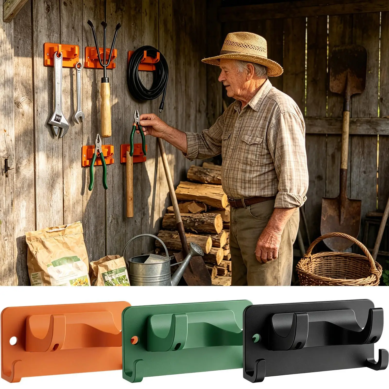 1/3-Pack Garden Tool Organizer Wall Hooks with Screws Wall Mount farm tools Garage Hooks for shovels rakes brooms mops hammers