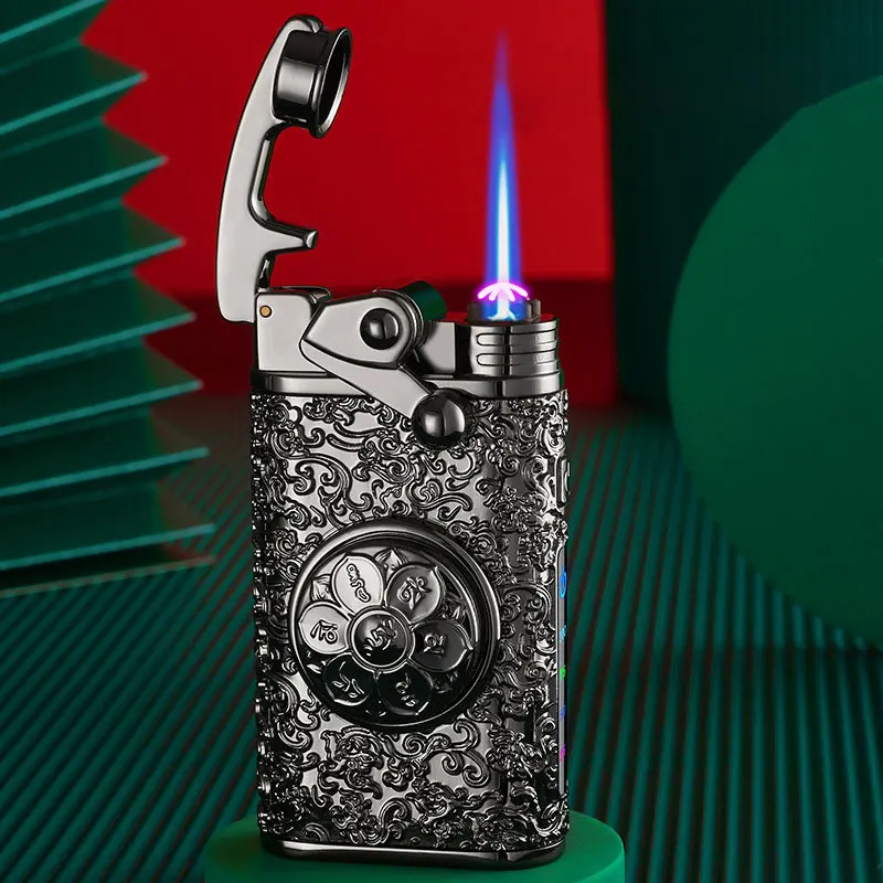 Embossed Touch Blue Flame Rocker Plasma Electric Lighter, Windproof Arc, USB Gas, Metal Survival Torch, Turbo Lighter, 2024