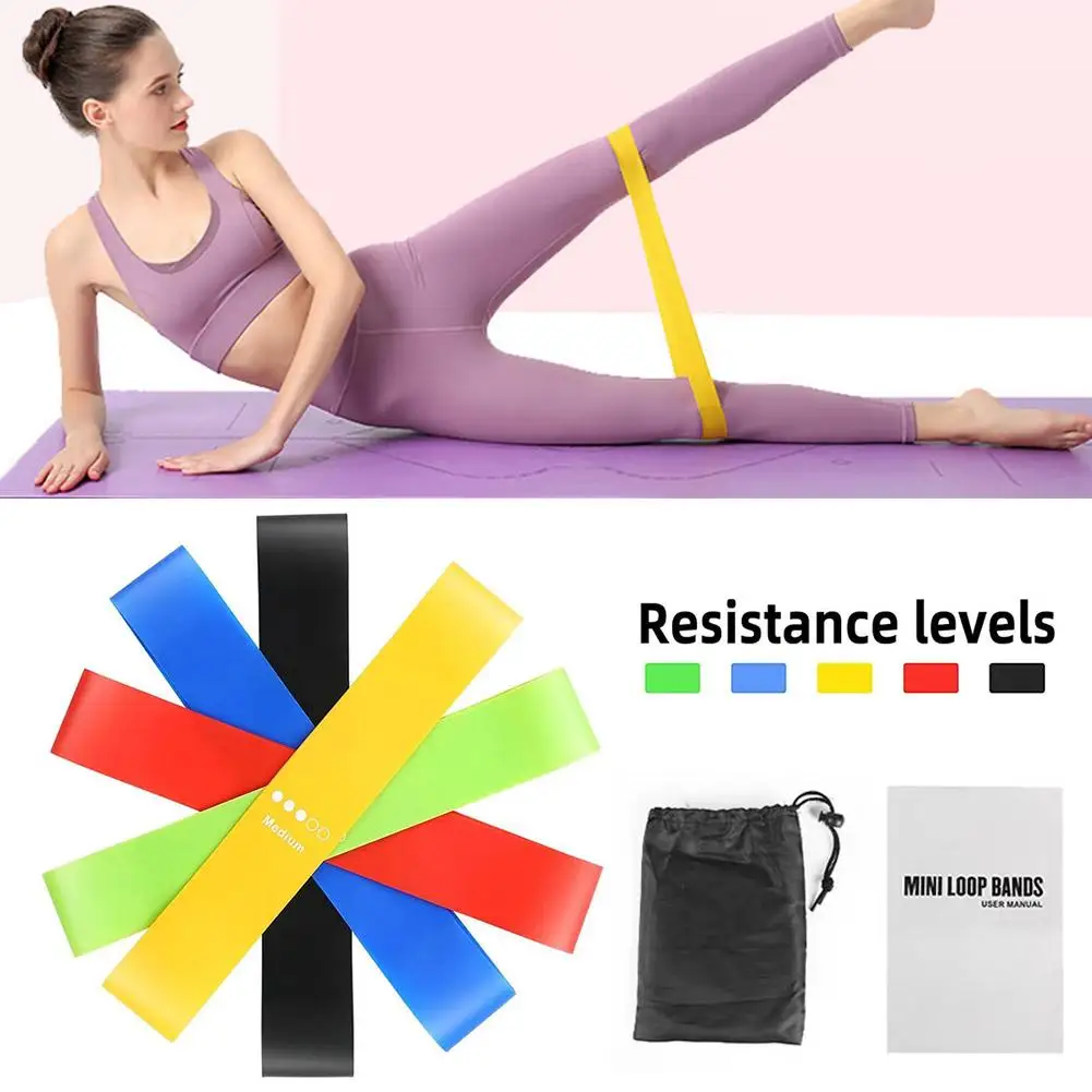 BraceTop 5 Pcs Portable Fitness Workout Equipment Rubber Yoga Resistance Bands Gym Weight Crossfit Pilates Elastic Gum Stre Z2S4