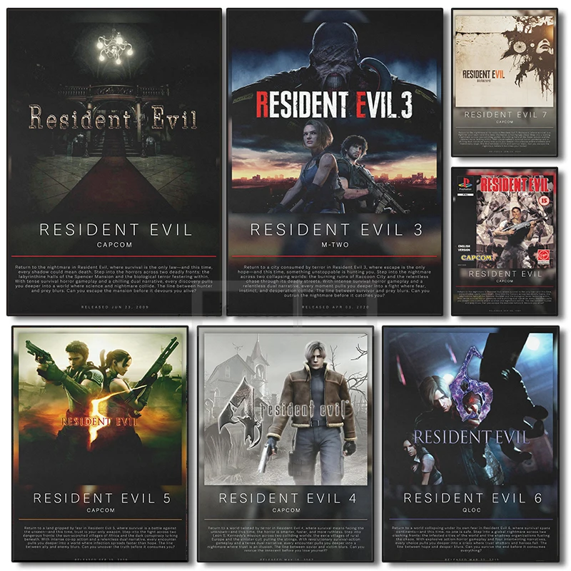 Classic Horror Game Resident Evil Series Modern Poster Resident Evil Full Series Prints Canvas Wall Art Pictures Home Room Decor