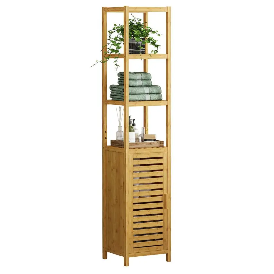 

Storage Tall Slim Cabinet with Shutter Door and 3 Tier Shelves, Freestanding Linen Tower Cabinet for Living Room, Kitchen, Bathr