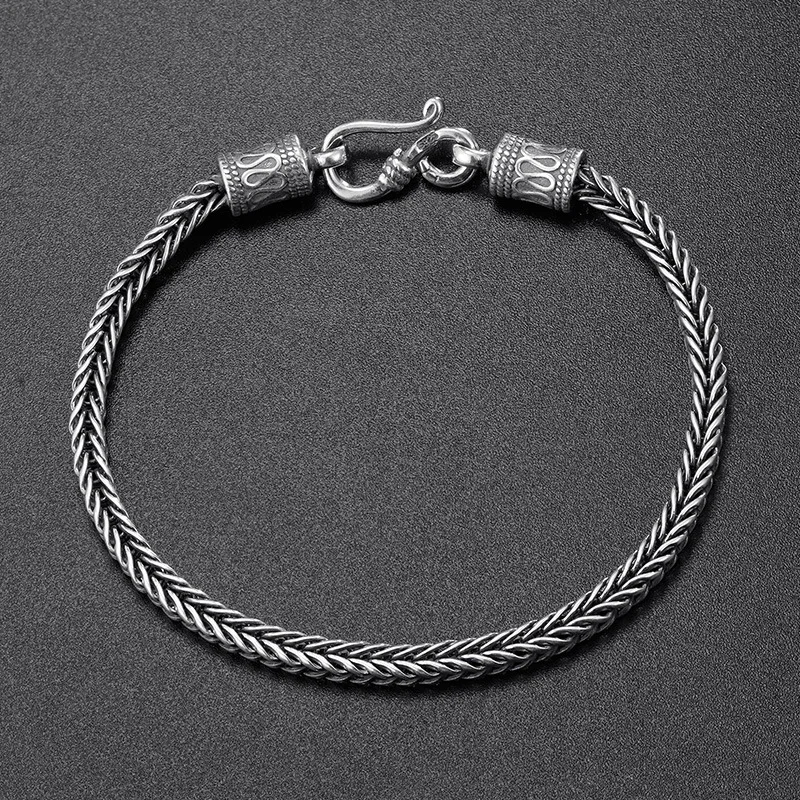 Trendy Retro Thai Silver Woven Dragon Bone Bracelet Personalized Hemp Rope Bracelet For Men Accessories KOFSAC