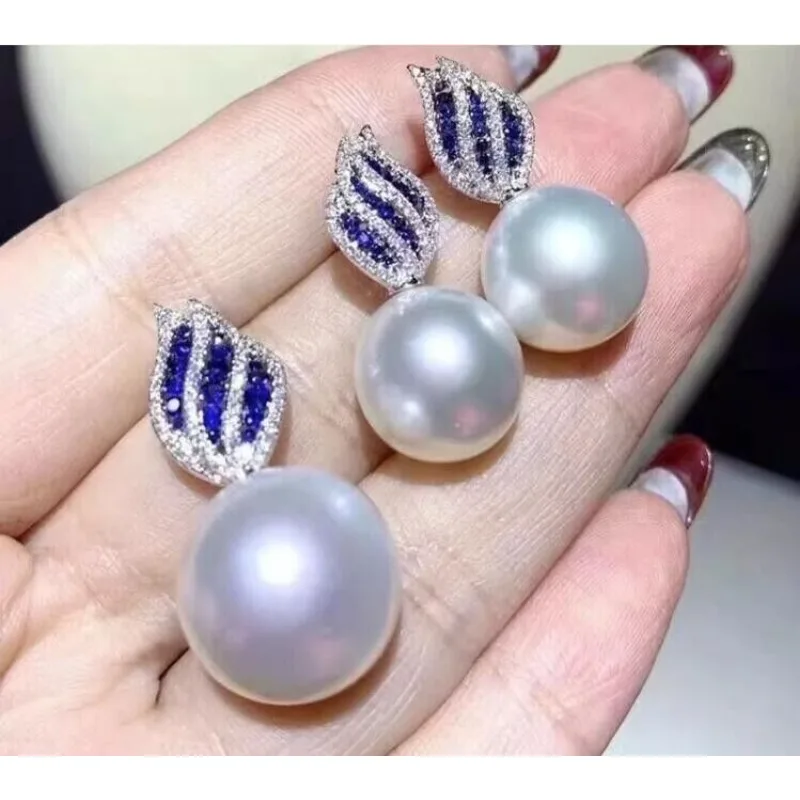 Gorgeous AAAA 10-11mm South Sea White Round Pearl Pendant Earrings Set Light Luxury Women's Necklace Stud Earrings Set 925s.. -