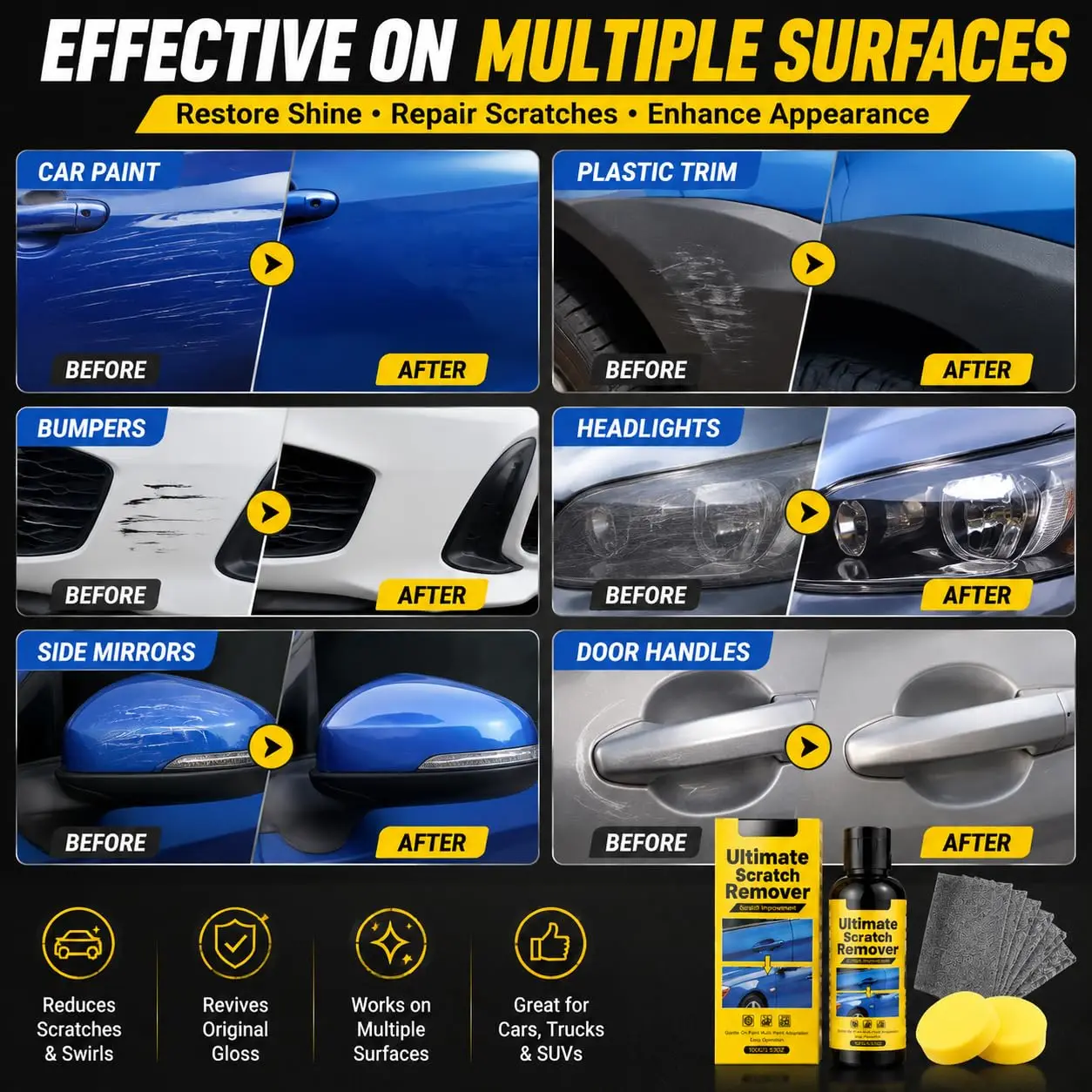 1-5Pcs Car Paint Scratch Remover Kit Effective Swirls Water Spots Removal Universal Car Scratch Remover Restorer Kit Repair Kit