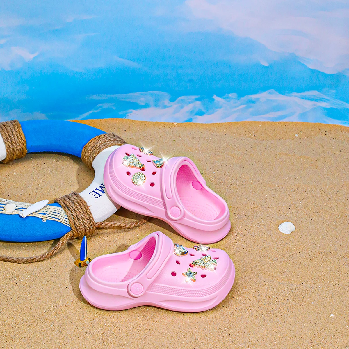Kids Slip-On Clogs and Mules - Breathable, Waterproof, EVA Garden Shoes with Decorative Chain for Beach and Everyday Wear 168