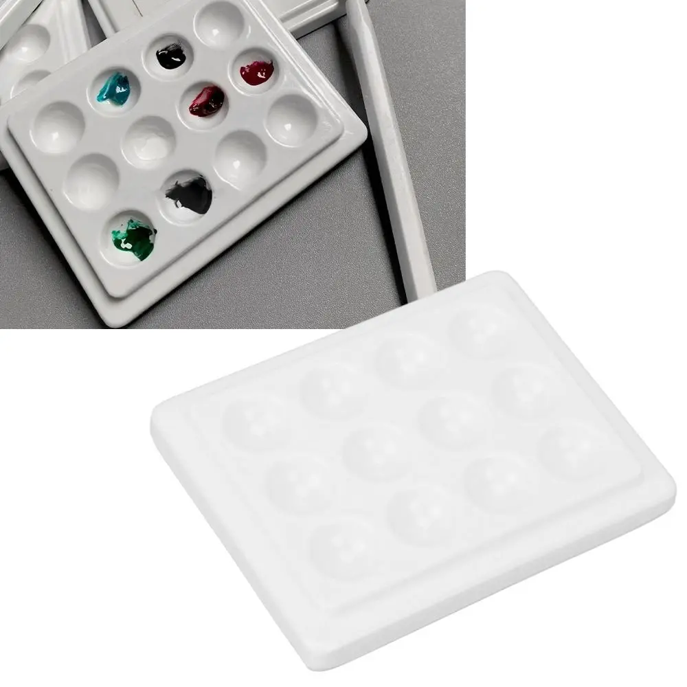 12 Grid Watercolor Paint Palette Moisturizing With Cover Art Painting Tools Handmade White Porcelain Grid Palette Nail Salon