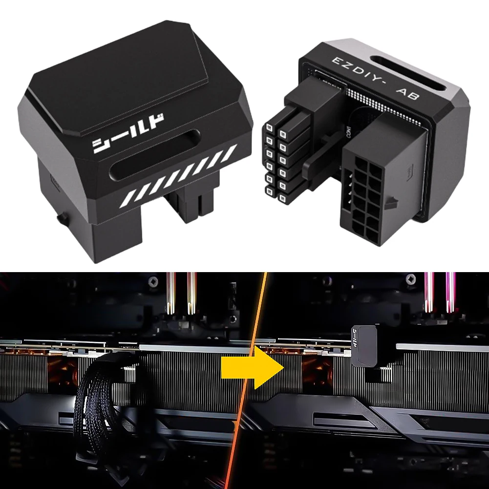 12VHPWR 180 Degree Angled Adapter 16 Pin GPU Power Connector Pcie 5.0 Power Adapter for 12+4pin RTX 3090Ti 4070Ti 4080 4090