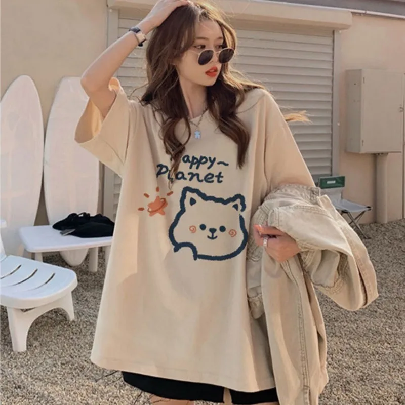 

Summer Short Sleeved Casual T-shirt Long Loose Versatile Undershirt Missing Large Size Chic Oversized T-shirt Top