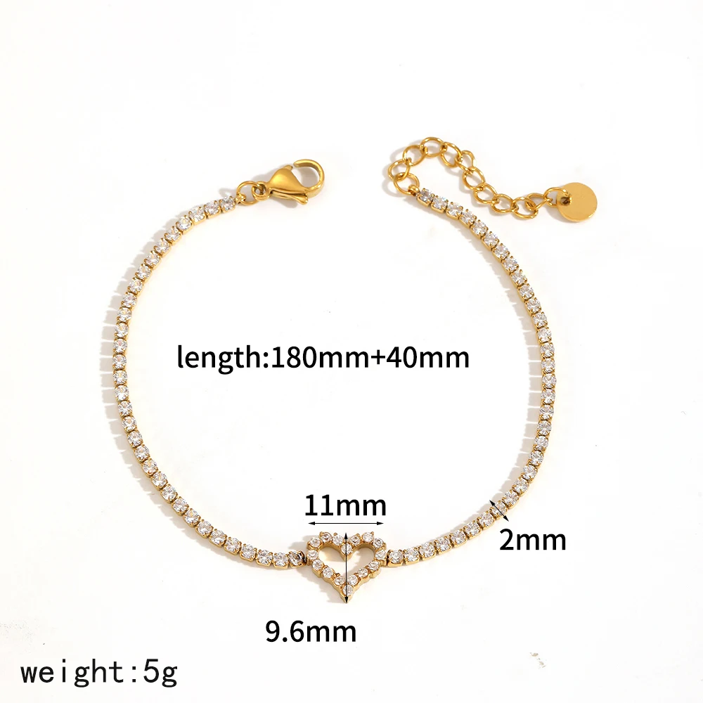 Luxuriöses, glänzendes, weißes Zirkon-Herz-Armband, 18K Goldfarben plattiert, Edelstahl, wasserdicht, Schmuckgeschenke für Damen – Detail 5