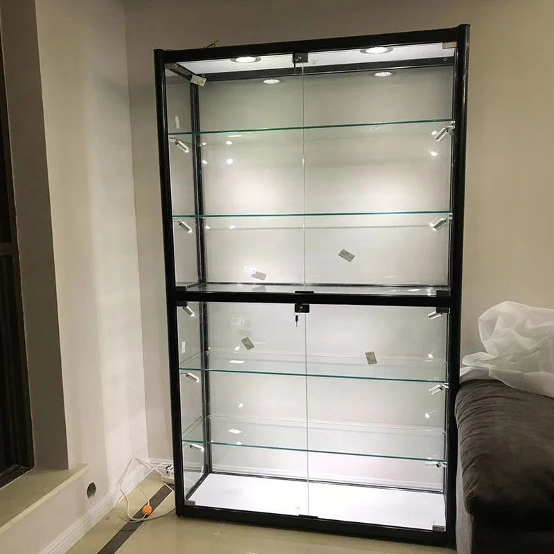 Alumínio Frame Glass Display Cabinet, Perfume Store Display Showcase com luz, personalizado