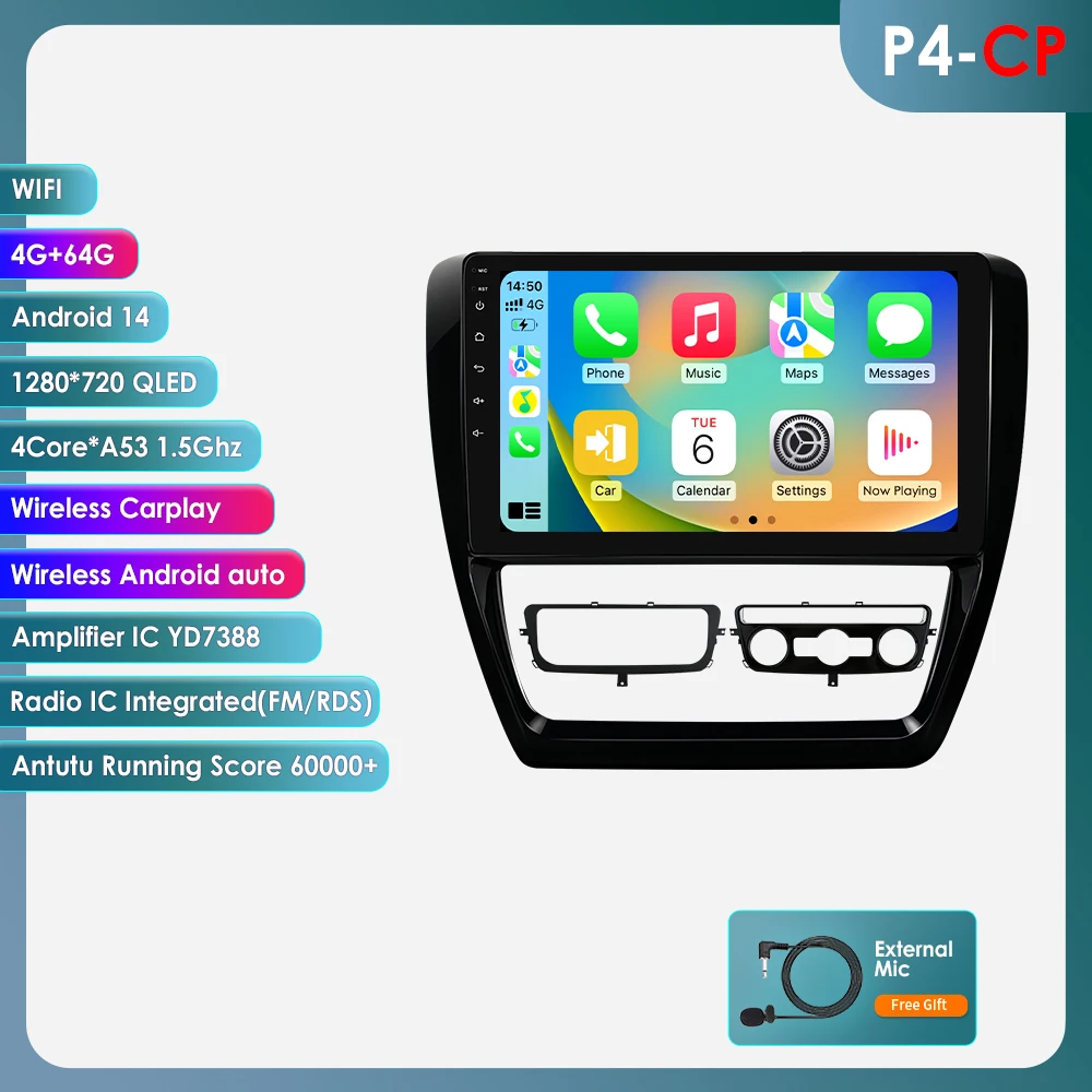 Hizpo Draadloze CarPlay Android Auto Autoradio voor Volkswagen Jetta 6 2011 - 2018 Ingebouwde Koelventilator Android GPS Navigatie Multimedia Speler WiFi DSP RDS BT SWC IPS Touchscreen Autoradio