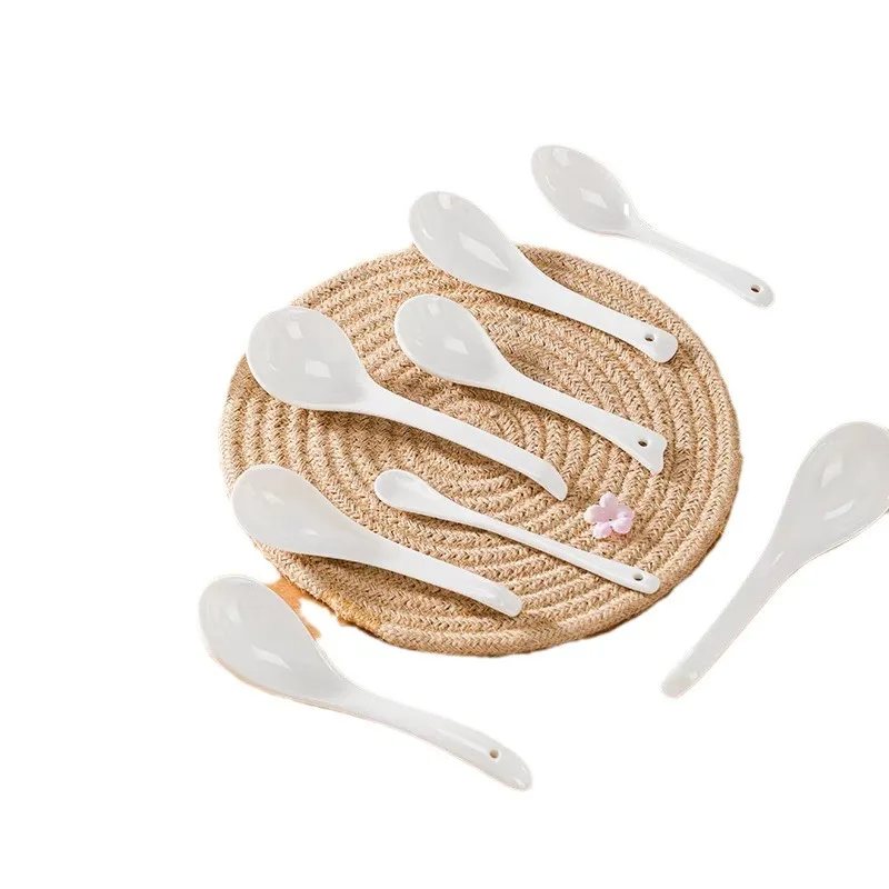 مصنع تانغشان بالجملة ملعقة سيراميك منزلية بيضاء نقية مقبض طويل ملعقة شوربة القهوة الحلوى العظام الصين ملعقة صغيرة #5