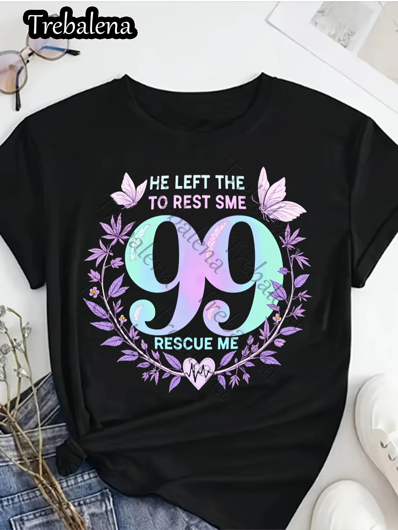 2026 He Left The 99 To Rescue Me Women's Tee - Christian Graphic, Casual Black Top